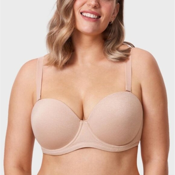 DELIMIRA | Women's Heather Oatmeal Underwire Contour Full Coverage Strapless Bra - Picture 3 of 9